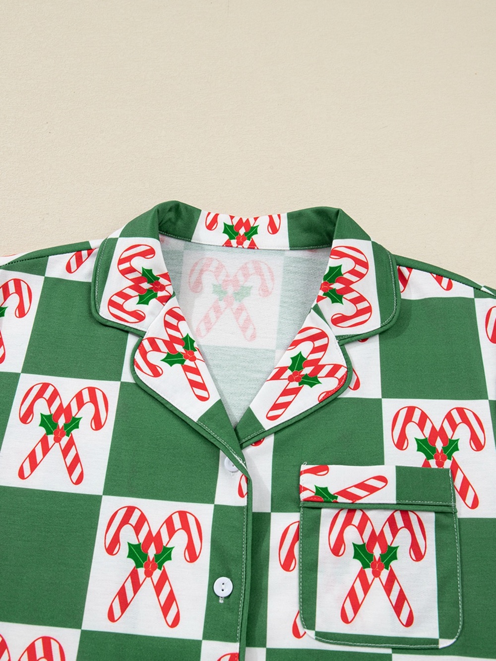 Candy Cane Checkered Pattern 2pcs Pajama Set - Picture 6 of 14